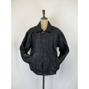 Vintage Y2K Navarre Patchwork Leather Bomber Jacket XL #0340 Black